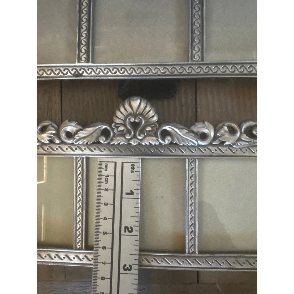 Vintage Silver Ornate Triple Photo Frame Set Friends & Scroll Crest 2pc